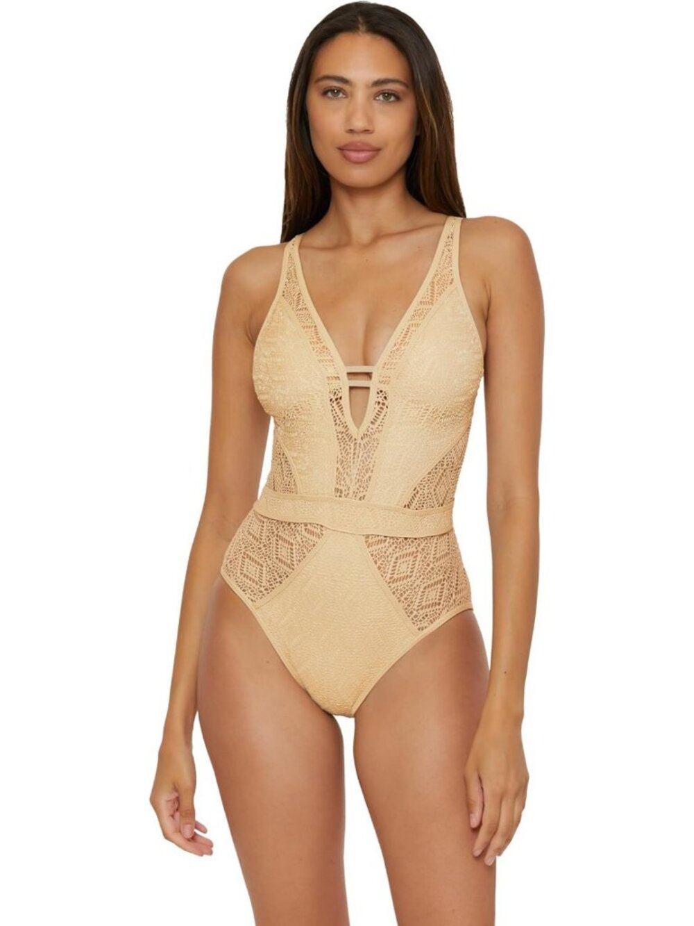 Stylish Plunge Neck Crochet One Piece Swimsuit for Women - Trendy Bathing Suit